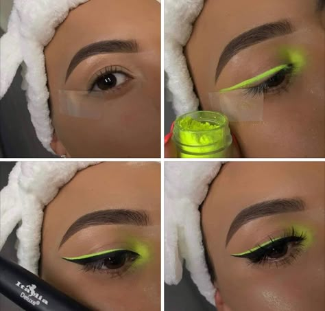 Makeup Looks Dark Skin, Eyeliner Verde, Makeup Looks Dark, Edc Makeup, Makeup Verde, Make Up Yeux, Makeup Ojos, Rave Babe, Neon Makeup