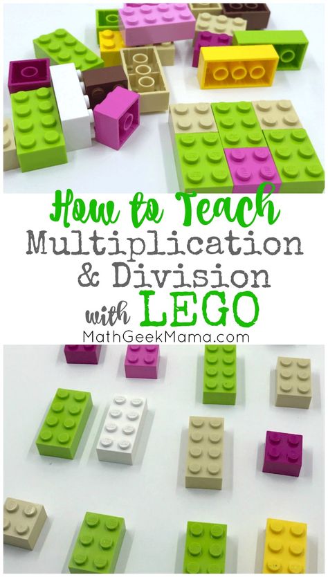 How to Teach Multiplication & Division with LEGO Bricks Lego Fractions, Parenting Topics, Teaching Division, Teach Multiplication, School Diy Ideas, Multiplication Fun, Lego Math, Blue Chips, Teaching Multiplication