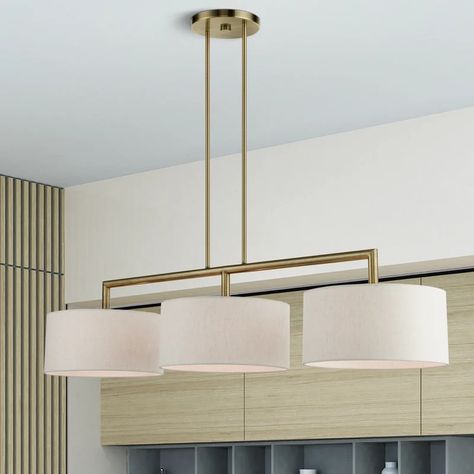 Mercury Row® Hymel 3 - Light Kitchen Island Linear Pendant & Reviews | Wayfair Long Dining Room Tables, Rubbed Bronze Kitchen, Drum Pendant Lighting, Kitchen Island Linear Pendant, Light Kitchen Island, Dining Room Light Fixtures, Island Pendant Lights, Kitchen Island Lighting Pendant, Light Kitchen