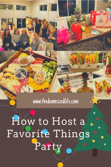 How to host a favorite things party Christmas Favorites Things Party, White Elephant Pajama Party, Fav Things Party, My Favorite Things Gift Exchange, Hosting A Favorite Things Party, Favorites Gift Exchange, Favorite Things Gift Exchange Game, My Favorite Things Party Ideas, 3 Favorite Things Gift Exchange Ideas