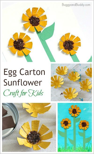 Sunflower Egg Carton Craft for Kids ~ we need to make these for fall, then sequence the steps, talk about tall and short... I love it! Halloween Kita, Egg Carton Craft, Carton Craft, Sunflower Craft, Egg Carton Flowers, Summer Art Projects, Sunflower Crafts, Egg Carton Crafts, Diy Bricolage