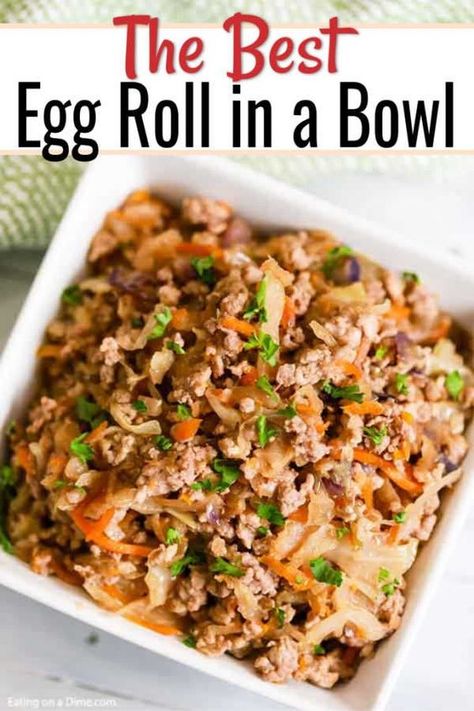 Enjoy Egg roll in a bowl recipe while staying low carb but still with tons of flavor. You will find everything you love about egg rolls packed in this bowl. Crunchy Asian Salad, Pork Egg Rolls, Eggroll In A Bowl, Egg Roll In A Bowl, Chinese Cooking Recipes, Egg Roll Recipes, Easy Chinese Recipes, Carb Foods, Easy Eggs