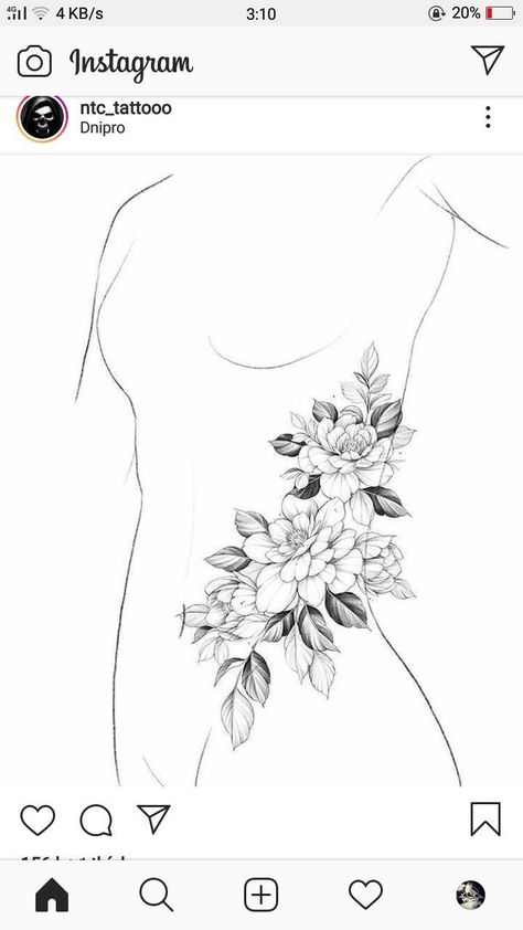 Flower Side Tattoos Women, Waist Tattoos Men, Flower Tattoo On Ribs, Stomach Tattoos Women, Rib Tattoos For Women, Flores Tattoo, Waist Tattoos, Ribcage Tattoo, Tattoos Men