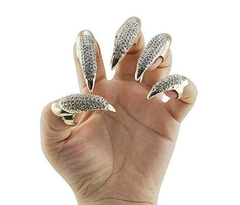 Ewandastore 5Pcs Punk Talon Claw Paw Finger Ring Knuckle Bend Finger Claw Ring False Nail Tips Gold * This is an Amazon Affiliate link. Check out this great product. Talon Nails, Paw Ring, Rhinestone Costumes, Full Finger Rings, Claw Nails, Claw Ring, Black Gold Jewelry, Nail Ring, Finger Rings