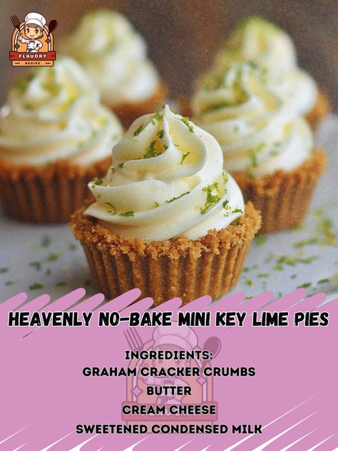 🍋 Try these Heavenly No-Bake Mini Key Lime Pies! #DessertHeaven #NoBake Heavenly No-Bake Mini Key Lime Pies Ingredients: Graham cracker crumbs (1 cup) Melted butter (1/4 cup) Cream cheese, softened (8 oz) Sweetened condensed milk (1 can) Key lime juice (1/2 cup) Whipped cream for topping Lime zest for garnish Instructions: Mix graham cracker crumbs with melted butter. Press into mini tart pans. Beat cream cheese until smooth. Add condensed milk and lime juice, mix well. Pour filling into ... Heavenly No Bake Mini Key Lime Pies, Key Lime Cookie Cups, Key Lime Bites Easy Recipes, Mini Key Lime Pie Bites, Key Lime Bites, Key Lime Pie Bites, Key Lime Pies, Mini Key Lime Pies, Key Lime Cookies