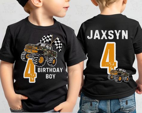 Matching Family Shirts (Single Sided): https://parlayapparel.etsy.com/listing/1766556663/birthday-boy-monster-truck-shirts-for Please Note: This listing is for a single shirt! To order matching custom  shirts you must add each shirt to your cart and check out!  Our designs are printed on high-quality gender-neutral shirts made of soft cotton. They are super soft, cozy, durable and come in unisex sizes.  *Need a specific size, color or design? Send us a message & we will do our best to make it ha Monster Jam Tshirt Ideas, Monster Truck 2nd Birthday Party Ideas, Neutral Shirts, Monster Truck Birthday Party Ideas, Monster Truck Birthday Shirt, 3rd Birthday Boy, Third Birthday Boys, Monster Jam Birthday Party, 3rd Birthday Party For Boy