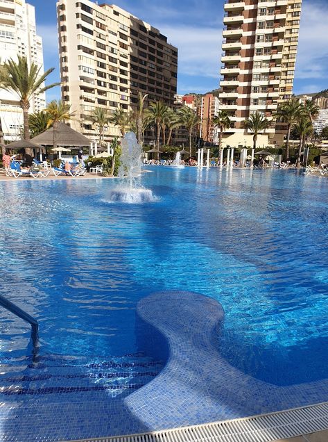 A Hotel Pool In Benidorm Costa Blanca Spain Costa Blanca Spain, Benidorm Aesthetic, Spain Holidays, Hawaii Life, Sky Pictures, Hotel Pool, Benidorm, Balearic Islands, Canary Islands