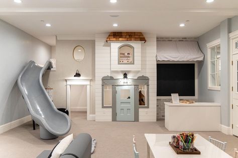 Davies Design Build on Instagram: “Playroom from our 2020 parade home, Maison de Rêve. Is there a playroom in the 2022 @uvparade home, Maple Lake? Well, yes there is. It may…” Beach House Playroom, Finished Basement Playroom, Basement Playroom Ideas, House Playroom, Custom Playroom, Playroom Decor Ideas, Indoor Playroom, Gymnastics Room, Birthday Plans