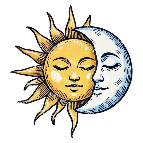 Alchemy Illustration Art, Celestial Sun Drawing, Sun And Moon Boho Art, Sun Whimsigoth, Sun And Moon Clipart, Sun Png Aesthetic, Boho Sun Art, Celestial Drawing Ideas, Sun And Moon Art Drawings