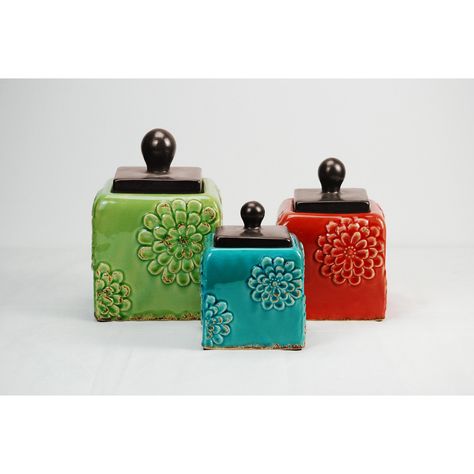 Drew DeRose Designs 3 Piece Canister Set Modern Kitchen Canisters, 3 Piece Kitchen Canister Set, Ceramic Canister Set, Kitchen Green, Kitchen Canister Set, Metal Canisters, Ceramic Canister, Storage Canisters, Metal Kitchen