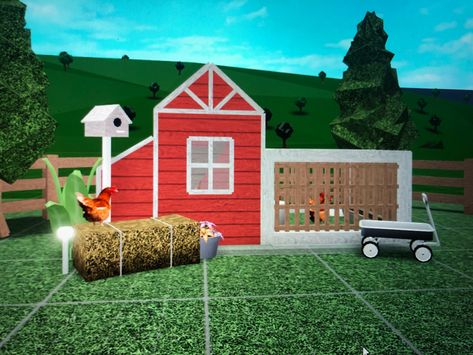 Bloxburg Bloxburg House Ideas With Price, Bloxburg Chicken Coop, Bloxburg Farm Animals, Bloxburg Farm Decal Codes, Bloxburg Western House, Bloxburg Barn Ideas, Small Bloxburg Town Layout, Bloxburg Campsite Layout, Barn Bloxburg