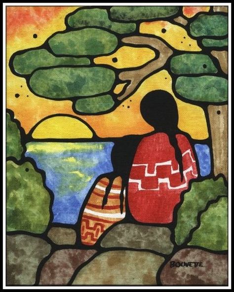 Ayla Bouvette - Metis Art - Women at Sunset Mexican Paintings, Native American Paintings, Southwestern Art, Southwest Art, American Indian Art, Canadian Art, Art Drawings For Kids, Indigenous Art, Mexican Art