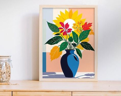 BowerWallArt - Etsy UK Poster Colour Drawing, Flower Pot Drawing, Pot Drawing, Poster Color Painting, Mouse Illustration, Graphic Wall Art, Flowers Acrylic, Peacock Wall Art, Boho Painting