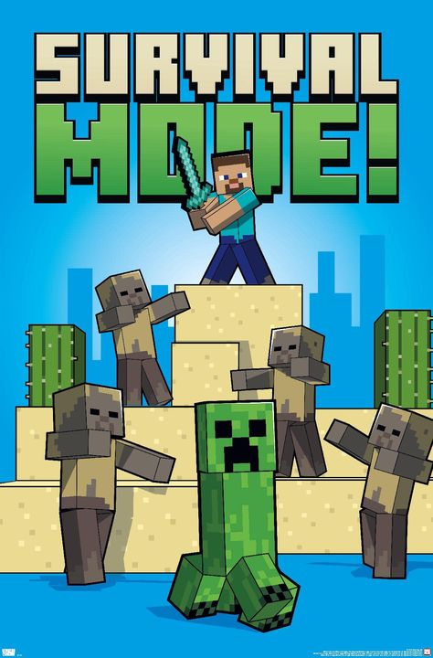 PRICES MAY VARY. THIS TRENDS MINECRAFT - SURVIVAL MODE WALL POSTER uses high-resolution artwork and is printed on PhotoArt Gloss Poster Paper which enhances colors with a high-quality look and feel HIGH QUALITY ART PRINT is ready-to-frame or can be hung on the wall using poster mounts, clips, push pins, or thumb tacks MADE IN THE USA and OFFICIALLY LICENSED PERFECT SIZE for any room; poster is 22.375" x 34" EASILY DECORATE any space to create the perfect decor for a party, bedroom, bathroom, kid Wall Poster Prints, Minecraft Funny, Minecraft Survival, Magnetic Frames, Survival Mode, Barn Wood Frames, Trends International, Wall Poster, Top Trending