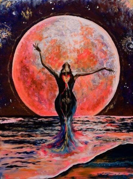 Divine Goddess, Sacred Feminine, Feminine Art, Pink Moon, Goddess Art, Visionary Art, Moon Goddess, Moon Art, Spiritual Art