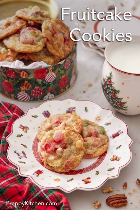 Fruitcake Cookies, Classic Holiday Desserts, Candied Pineapple, Fruit Cake Cookies, Cookies Light, Figgy Pudding, Cookie Platter, Preppy Kitchen, Macaroon Recipes