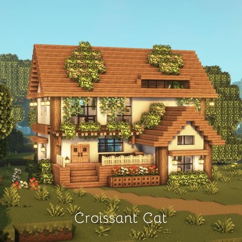 Croissant Cat | Cottagecore House. Full Tutorial in my channel on YouTube. Link in bio❤ - - - Game Info - - - Shaders: Complementary Shaders Texture:… | Instagram Cute Cottages Minecraft, Croissant Cat Minecraft, Cute And Simple Minecraft Houses, Minecraft Terracotta Builds, Cosy Minecraft House, Cute Aesthetic Minecraft Houses, Cottage Core House Minecraft, Minecraft House Cottagecore, Cottagecore Minecraft Builds