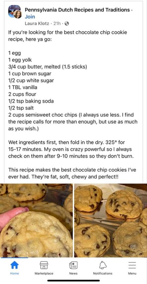 Cookie Recipes Chewy, Best Chocolate Chip Cookies Recipe, Dutch Recipes, Snacks Saludables, Easy Baking Recipes Desserts, Tasty Baking, Sweet Snacks Recipes, Delicious Snacks Recipes, Baked Dessert Recipes