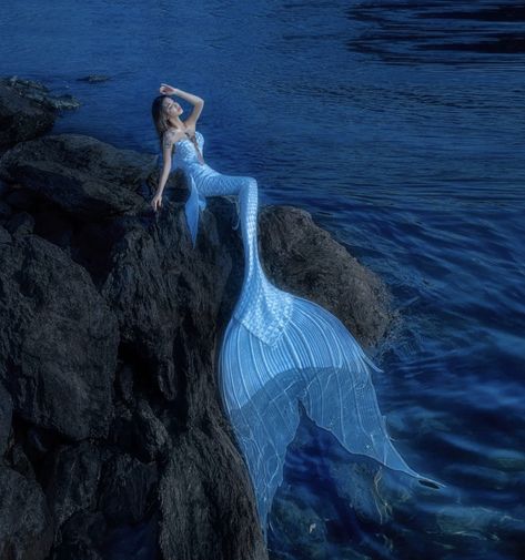 A Mermaid, The Ocean, A Woman, Mermaid, Water, Blue