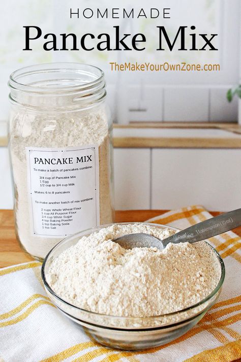 Homemade Recipes To Save Money, Quick Pancake Mix Recipe, Homemade Homestead Recipes, Homemade Dry Mixes Baking, Homemade Staple Foods, Homemade From Scratch Recipes, Pancake Mix Diy, Diy Pancake Mix Easy, Dry Pancake Mix Recipe