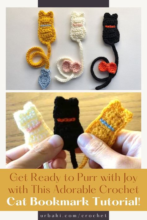 Attention all book lovers and cat enthusiasts! This crochet cat bookmark tutorial is the purrfect project for you. Not only is it simple and quick to make with just a few basic crochet stitches, but it also makes for a fantastic gift for anyone who loves cats and reading. In just a matter of minutes, you can create a cute and useful bookmark that will bring a smile to anyone's face. And with the freedom to add your own personal touch, such as adding fringes to the tail... Crochet Cat Bookmark Pattern, Crochet Gifts For Cat Lovers, Crochet Dog Bookmarks Free Patterns, Book Mark Crochet Free Pattern, Cat Crochet Bookmark, Crochet Ideas For Book Lovers, Crochet Cat Bookmarks Free Patterns, Easy Crochet Bookmarks Free Patterns Simple, Cat Bookmark Crochet