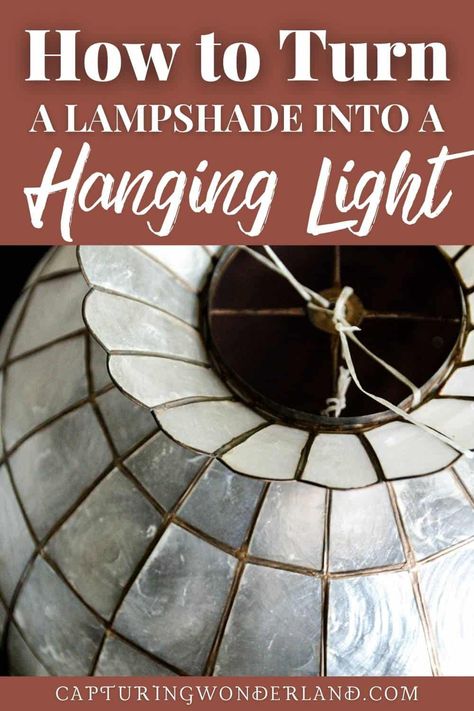 Diy Lantern Pendant Light, Hanging Lamp Shades Ideas, Tiffany Lamp Shade Repurpose, Lamp Shade Chandelier Diy, Diy Vintage Light Fixtures, Diy Hanging Pendant Light Shade, Diy Ceiling Pendant Light, Diy Plug In Pendant Light, Diy Lamp Pendant