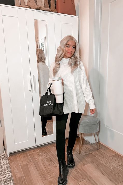 Oversized Turtleneck Sweater curated on LTK Wool Turtleneck Sweater Outfit, White Turtleneck Sweater Outfit, Oversized White Sweater Outfit, Oversized Turtleneck Sweater Outfits, Sweater Outfit Winter, Turtleneck Sweater Outfit, White Sweater Outfit, Outfits Leggings, London Vibes