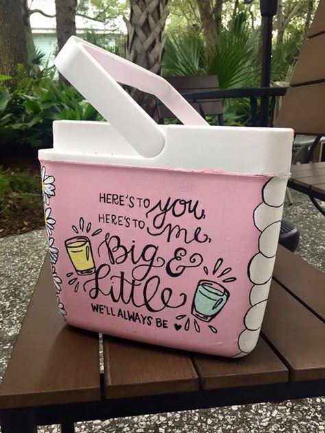 sorority big little cooler art Sorority Coolers Painted, Sorority Cooler Ideas, Sorority Baskets, Sorority Coolers, Big Little Canvas, Big Little Basket, Custom Cooler, Cooler Ideas, Sorority Ideas