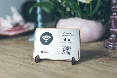 Natural Wood and Acrylic Auto Connect NFC Tag Wifi Connection - QR Wifi - Tap for WiFi Connection - Custom NFC WiFi connector Qr Wifi, Nfc Tag, Health Spa, Wood And Acrylic, Wi Fi, Natural Wood, Tap, Gadgets, Tags