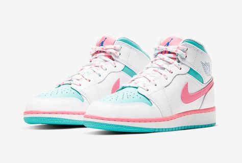 Air Jordan 1 Mid GS Digital Pink 55112-102 Release Details Air Jordan 1 Mid Digital Pink, Doudoune The North Face, Air Jordan 1 Mid White, Jordan 1 Mid White, Air Jordan 1 Mid Gs, Pink Aurora, Preppy Shoes, Womens Basketball Shoes, Nike Air Jordan 1 Mid