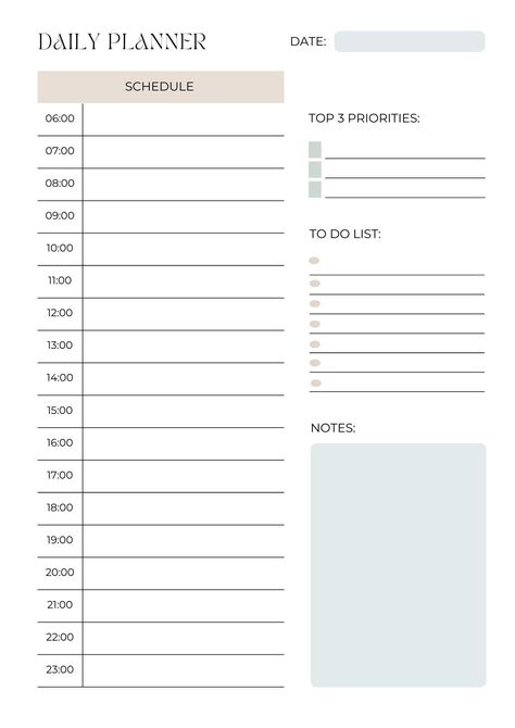 Daily planner template to help organize your study, work or life in general Work Organization Templates, Study Planner Daily, Good Notes Diary Template, Night Schedule Study, Daily Planner Template Minimalist, Daily Planner School, How To Organize Your Life Planners, Daily Planner Pages Ideas, Horizontal Weekly Planner Layout