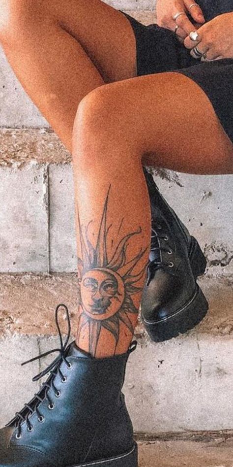 Side Shin Tattoos For Women, Back Shin Tattoos For Women, Knee Women Tattoo, Cool Shin Tattoos, Tattoo Ideas Female Shin, Front Of Shin Tattoos For Women, Side Shin Tattoo, Patch Leg Tattoo, Woman Shin Tattoo