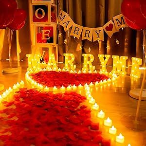 Homemory Marry Me Light Up Letters Proposal Decorations, Marry Me Sign with 24Pcs Flameless Candles 2000Pcs Red Fake Rose Petals 30Pcs Red Balloons for Valentine's Day Wedding Proposal Romantic Night Promoting through Amazon Affiliate Link Proposal Decorations, Marry Me Sign, Proposal Romantic, Fake Rose Petals, Baby Boy Cake Topper, Light Up Letters, Led Tea Lights, Love Balloon, Light Up Signs