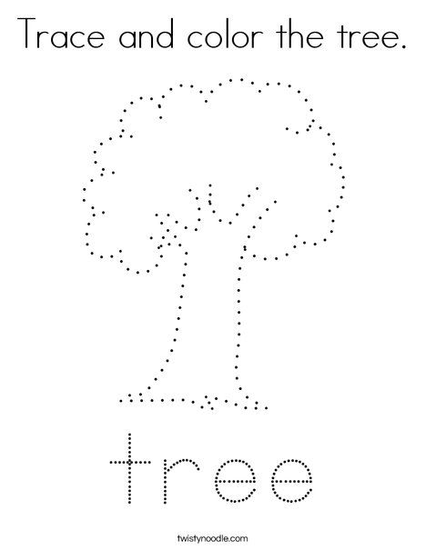 Trace and color the tree Coloring Page - Twisty Noodle Trees Worksheet Preschool, T Is For Tree Craft, Trace And Color Worksheets For Kids, Pre K Tree Activities, Tree Learning Activities, All About Trees Preschool, Tree Worksheets Preschool, Trace And Color Worksheets, Tree Activity Preschool