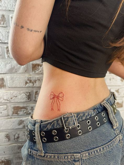 Tattoos For Women 2024, 21st Birthday Tattoo Ideas, Cute Waist Tattoos, Cute Bow Tattoos, Cute Lower Back Tattoos, Bow Tattoos For Women, Small Hidden Tattoos For Women, Small First Tattoo Ideas, Thigh Tattoos Women Small