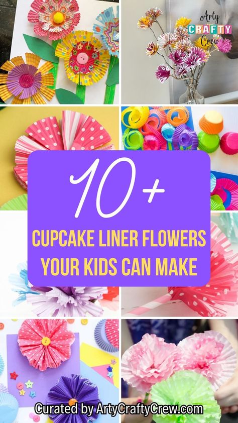 Spark your preschooler's imagination with this DIY cupcake liner flower craft that combines art and play. Curated by Arty Crafty Crew. Paper Wreath Diy, Cupcake Liner Crafts, Cupcake Liner Flowers, Flower Crafts Kids, Cake Liner, Diy Cupcake, Weekend Crafts, Diy Cupcakes, Paper Wreath