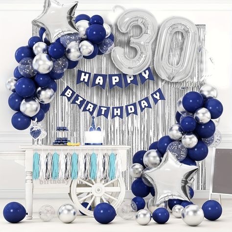 Faster shipping. Better service Blue Silver Birthday, Blue And Silver Birthday, Blue Birthday Decorations, Silver Party Decorations, Women Birthday Party, Birthday Banner Background, Silver Birthday, Woman Birthday Party, Silver Party