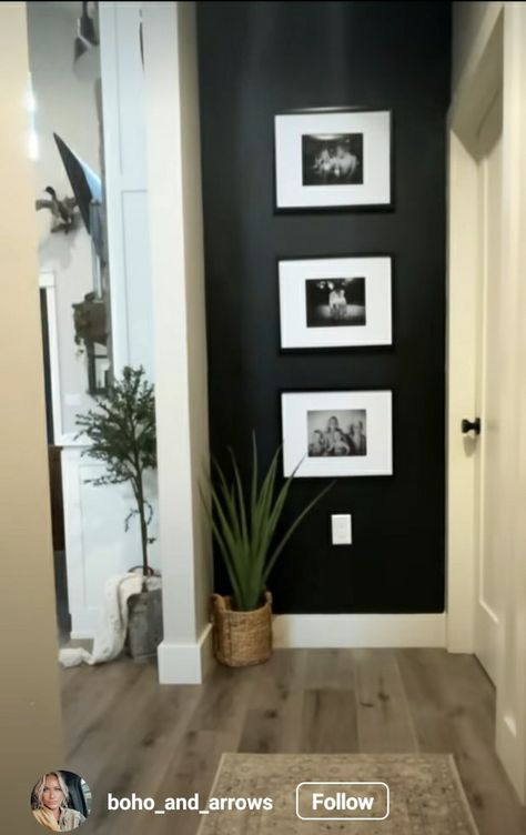 Hallway Accent Wall, Accent Wall Hallway, End Of Hallway Decor, Wall Decor For Hallway, Black Trim Interior, Wax Room, End Of Hallway, Hallway Wall Decor Ideas, Cozy Reading Chair