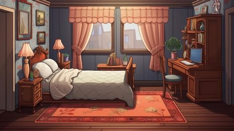 Photo bedroom a room in a house where a ... | Premium Photo #Freepik #photo #bedroom-interior #bed-background #bedroom #bedroom-design Bedroom Background Cartoon, Bedroom Background Drawing, Bedrooms Background, Bedroom Animation, Animated Bedroom, Bedroom Backgrounds, Anime Bedroom Background, Bed Background, Tree House Bedroom