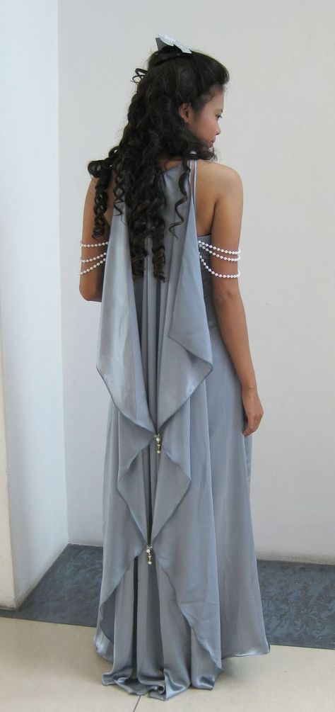 Padme Blue Nightgown, Star Wars Inspired Prom Dress, Princess Padme Outfits, Padme Naboo Dress, Pregnant Goddess Costume, Padme Sleeping Gown, Padme Amidala Inspired Wedding Dress, Padme Black Dress Costume, Padme Dress Gowns