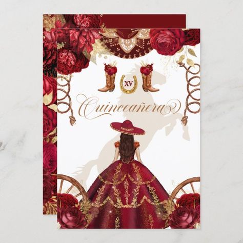 Red Quinceanera Ideas, Charro Theme, Floral Birthday Party Invitations, Quince Themes, Quinceanera Pink, Quince Invitations, Quince Decorations, Floral Birthday Party, Sweet Sixteen Invitations