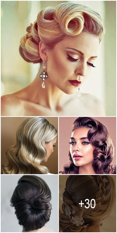 30 Vintage Wedding Hairstyles Old School Ideas ♥ If you are looking for inspiration for some timeless hairstyles for your wedding, then have a peek at our list of vintage wedding hairstyles from Gatsby inspired looks to Old Hollywood glamour. #wedding #bride #weddingforward #VintageWeddingHairstyles #WeddingHairstyles Hollywood Wedding Hair, Hollywood Glamour Hair, Old Hollywood Glamour Wedding, Hollywood Glam Hair, Vintage Wedding Hairstyles, Timeless Hairstyles, Hollywood Glamour Wedding, Old Hollywood Hair, Gatsby Hair