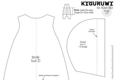 Bjd msd kigurumi pattern (A4 page 1) | My pattern for bjd ms… | Flickr Kigurumi Pattern, Doll Clothes Tutorial, Doll Clothes Patterns Free, Baby Dress Design, Clothing Patterns Free, Doll Sewing Patterns, Doll Costume, Doll Repaint, Doll Clothes Patterns