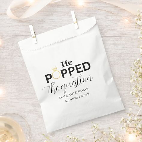 Popped The Question Engagement, Popcorn Favor, He Popped The Question, Popcorn Favors, Engagement Party Favors, Popped The Question, Wedding Stickers, Favor Bag, Time To Celebrate