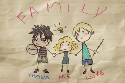 Cute Thalia, Luke, and Annabeth family drawing<< oh this hurts my feels<<<I like how she has a lightbulb and thalia has a frown and mascara:) Percy Jackson Fanart, Luke Castellan, Zio Rick, Thalia Grace, Rick Riordan Series, Piper Mclean, Percy And Annabeth, Jason Grace, Family Drawing