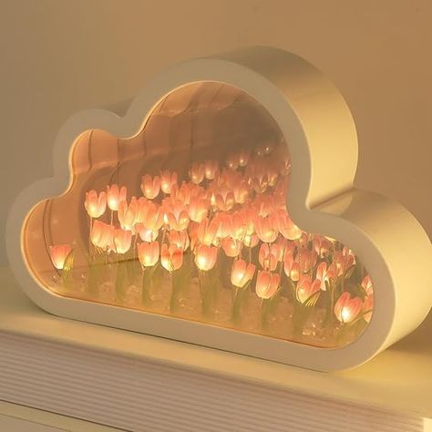 ITOWNKN Tulip Night Light Mirror Cloud Lights,Livingroom Decor Table Lamp,Simulation Flower Decorative Night Lamp,Teen Girl Friends Gift (Pink) - Amazon.com Tulip Mirror, Tulip Night Light, Cloud Mirror, Tulip Lamp, Design Japonais, Diy Clouds, Mirror Photo Frames, Diy Lampe, Handmade Birthday Gifts