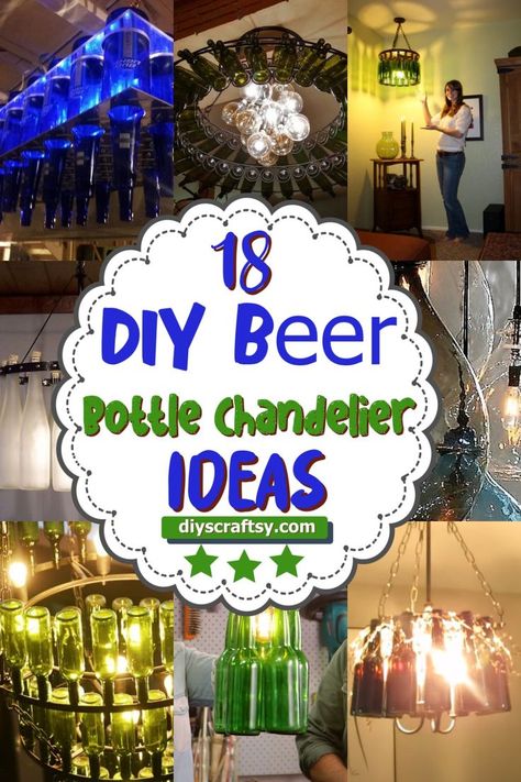 Beer Bottle Chandelier Ideas Diy Beer Bottle Cap Crafts, Beer Bottle Cap Ideas, Beer Bottle Crafts Diy, Beer Cap Crafts Diy, Diy Beer Bottle, Beer Bottle Chandelier, Beer Bottle Lights, Beer Bottle Decor, Beer Bottle Diy