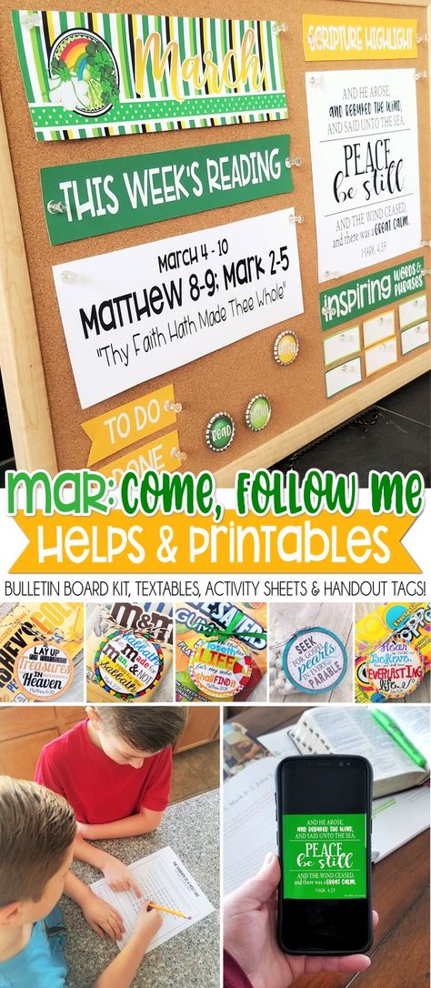 COME FOLLOW ME PRINTABLES, Come Follow Me Bulletin Board, Come Follow Me ideas, tips, march handouts, activity sheets, games, bulletin board, scritpure quote #mycomputerismycanvas #comefollowme2019 #comefollowme #newtestament Come Follow Me Bulletin Board, Family Activities Kindergarten, March Bulletin Board, Family Activities Preschool, Lds Seminary, Fhe Lessons, Church Bulletin Boards, Primary Lessons, Church Bulletin