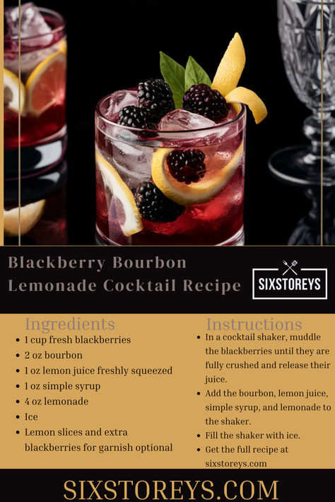 Blackberry Bourbon Lemonade Cocktail Recipe Cherry Bourbon Lemonade, Blackberry Fall Cocktail, Bourbon Lemonade Cocktail, Blackberry Bourbon Cocktail, Lemonade Simple Syrup, Bourbon Lemonade, Blackberry Bourbon, Lemonade Cocktail Recipe, Whiskey Lemonade