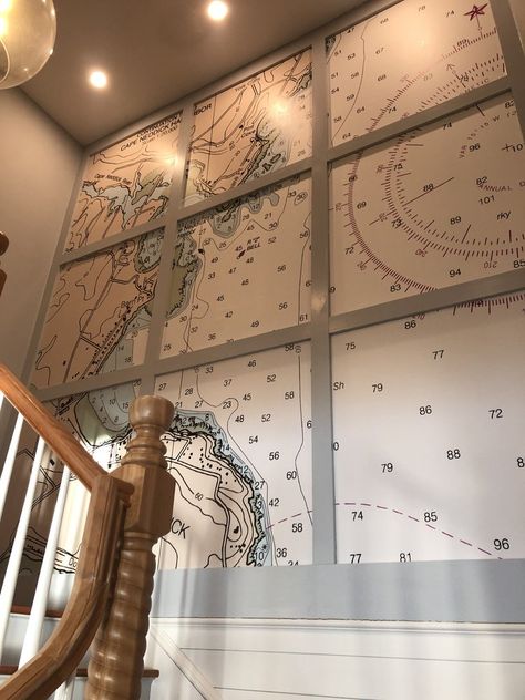 Other Ideas Gallery — Nautical Chart Wallpaper The Original Nautical Chart Wallpaper Studio Nautical Aesthetic Wallpaper, Nautical Map Wallpaper, Nautical Mural, Nautical Office Decor, Chart Wallpaper, Nautical House, Nautical Office, Stairwell Ideas, Nautical Bar